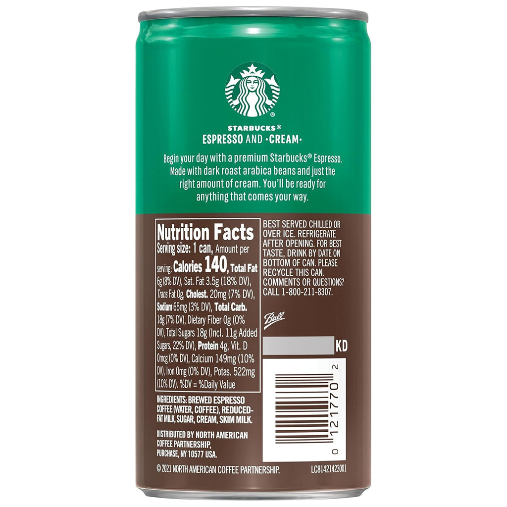 Starbucks - RTD Coffee Espresso And Cream, 6.5oz Cans (12 Pack) (Packaging May Vary)