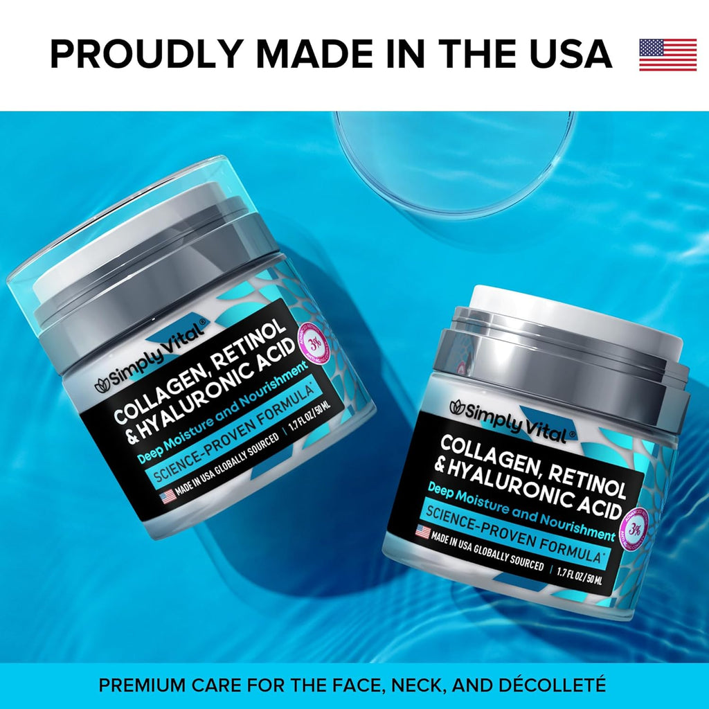 implyVital Collagen, Retinol & Hyaluronic Acid Cream - Anti-Aging Face Moisturizer for Face, Firming Skin Care Neck & Décolleté - Made in USA, Daily Moisturizer Face Cream Day & Night - 1.7 fl.oz.