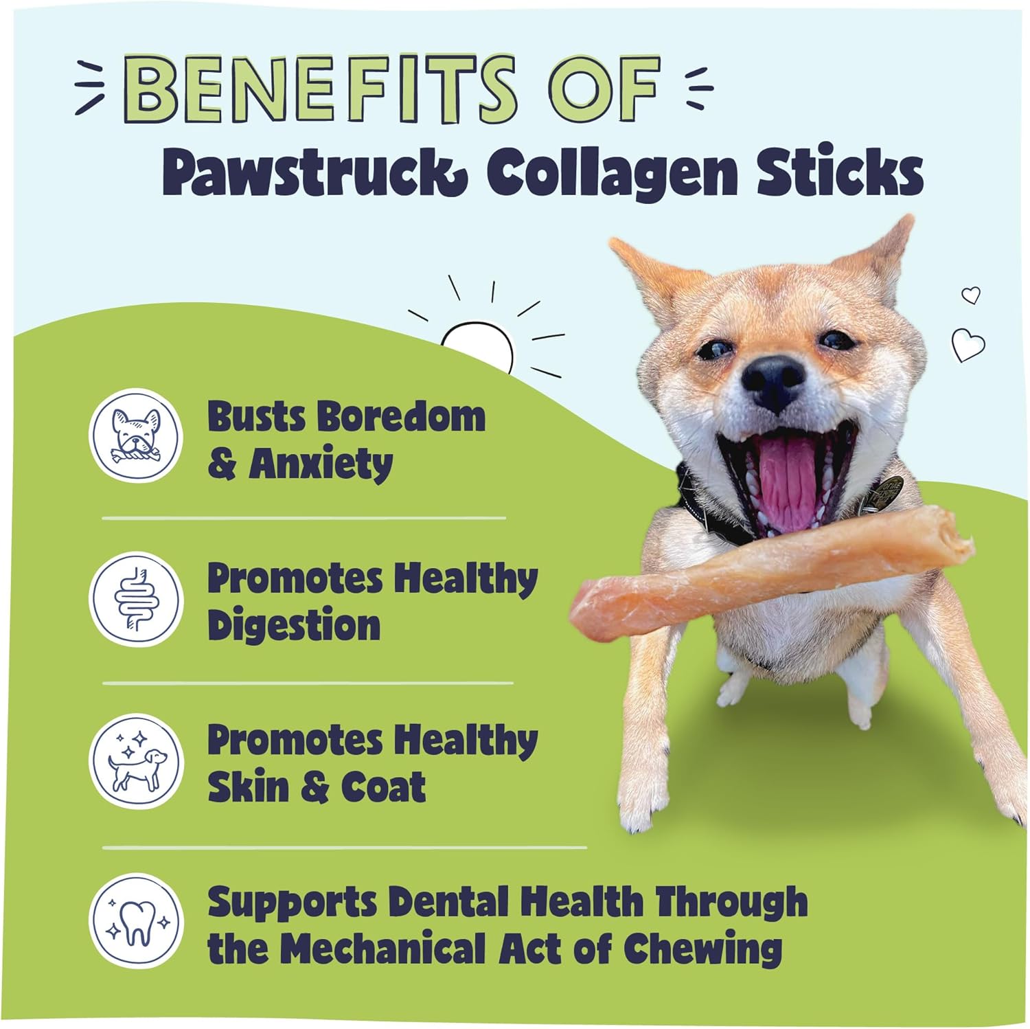 Pawstruck Natural 5-7" Beef Collagen Sticks for Dogs – Long-Lasting Rawhide Alternative, High Protein & Low Fat with Chondroitin & Glucosamine – 5 Pack