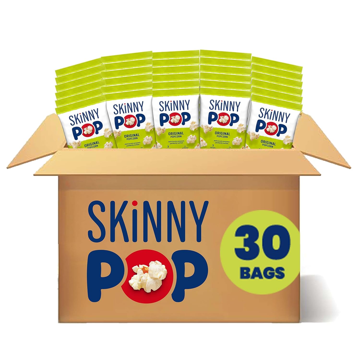 SkinnyPop Popcorn, Original, Whole Grain, Dairy-Free Snack, 0.65oz Bags (30ct)