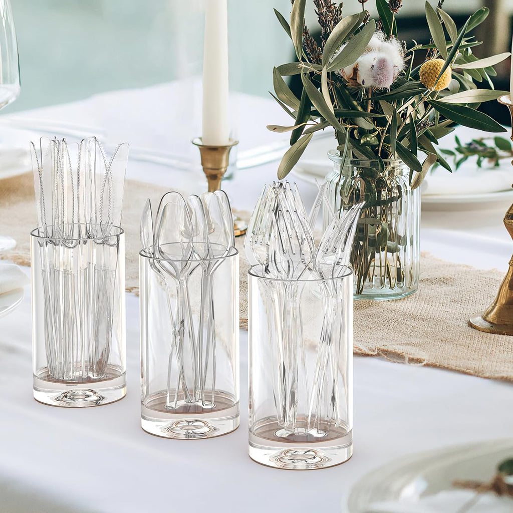 360 Count Extra Heavy Duty Clear Plastic Forks and Spoons, 180 Forks & 180 Spoons, Heat Resistant, Disposable Plastic Silverware Set