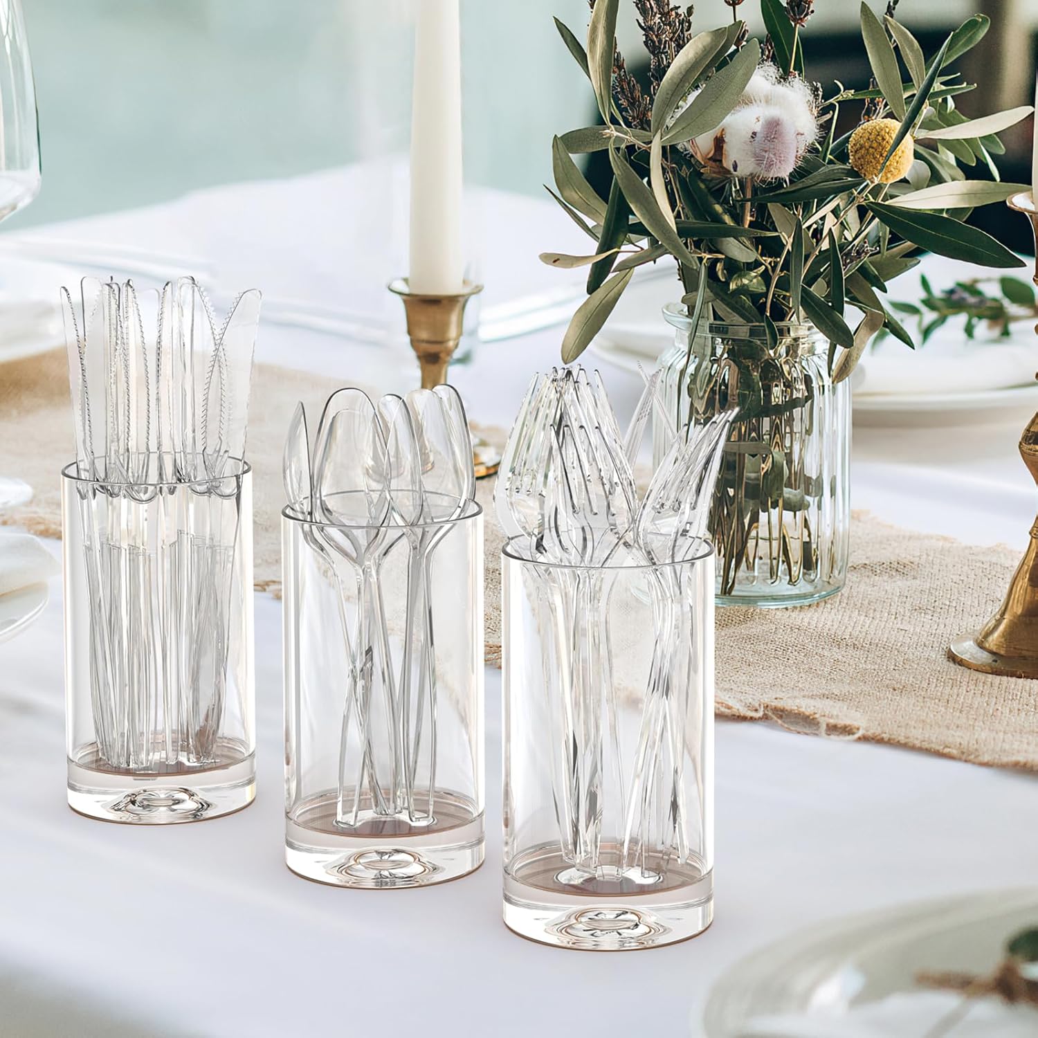 360 Count Extra Heavy Duty Clear Plastic Forks and Spoons, 180 Forks & 180 Spoons, Heat Resistant, Disposable Plastic Silverware Set