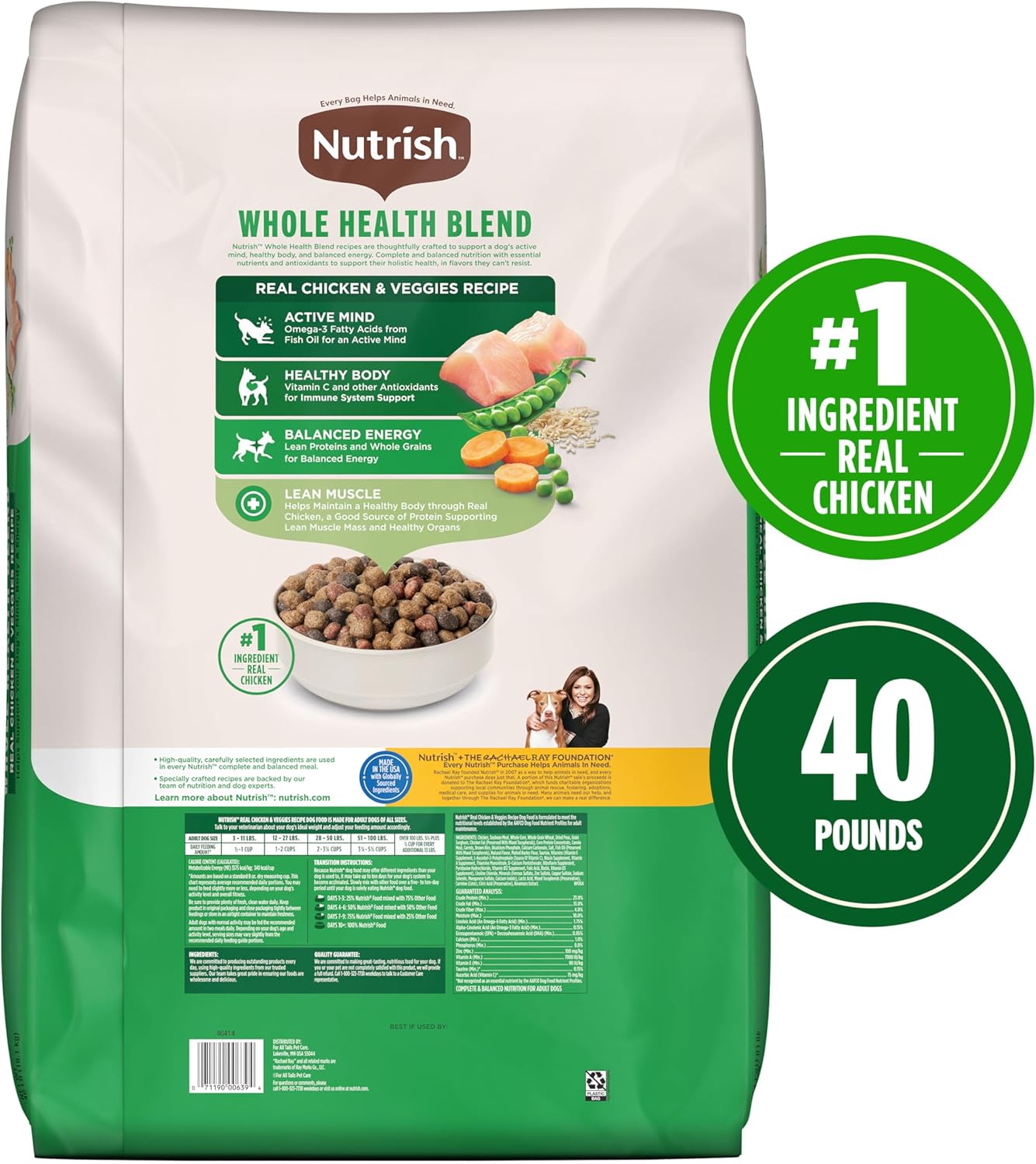 *Nutrish Dry Dog Food Real Chicken & Veggies Recipe Whole Health Blend, 40 lb. Bag, (Rachael Ray)