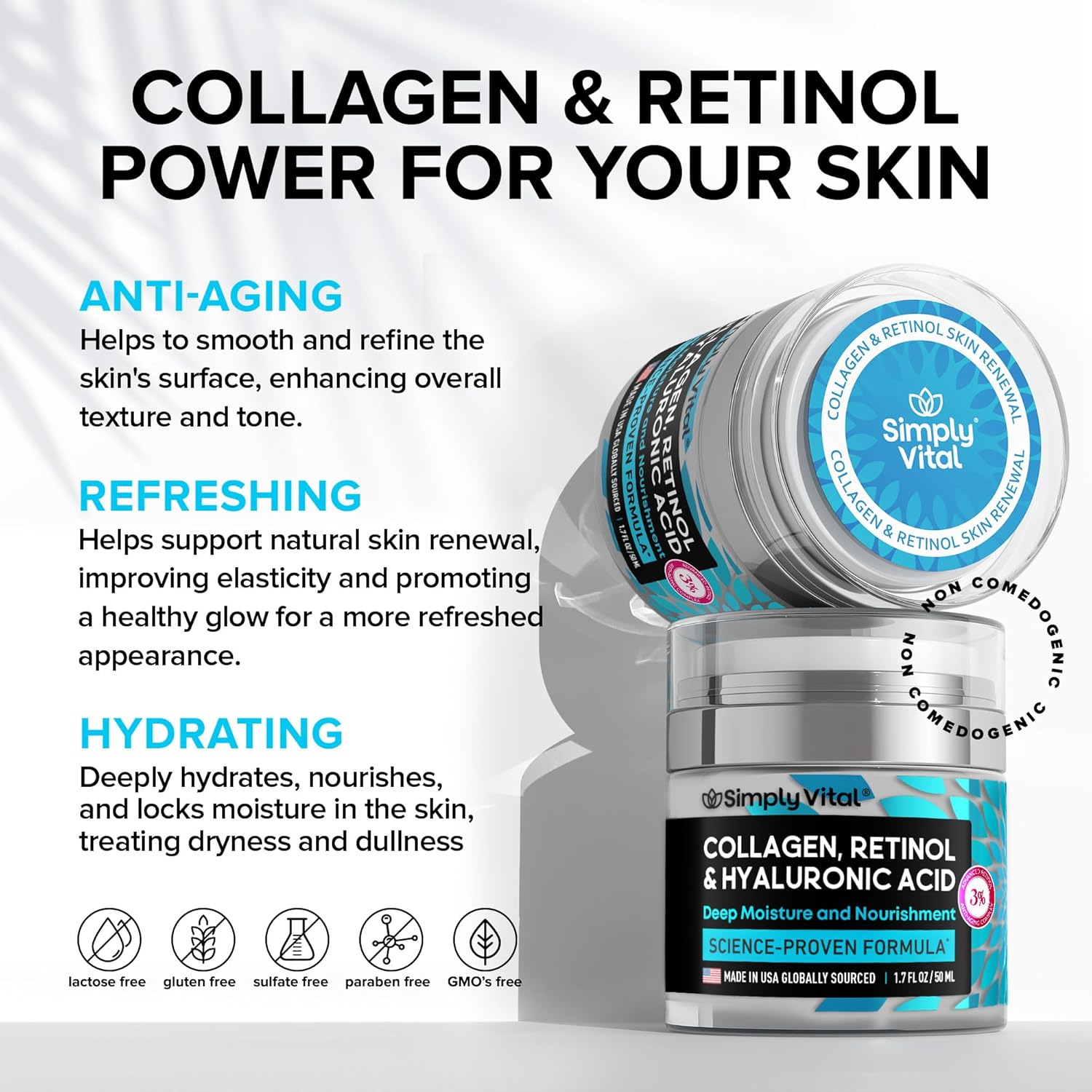 implyVital Collagen, Retinol & Hyaluronic Acid Cream - Anti-Aging Face Moisturizer for Face, Firming Skin Care Neck & Décolleté - Made in USA, Daily Moisturizer Face Cream Day & Night - 1.7 fl.oz.