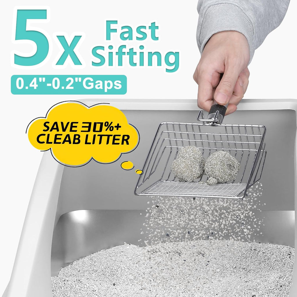 Stainless Steel Litter Box | XL Enclosed Cat Litter Boxs with Lid for Big Cats | High Sided, Anti-Urine Leakage | Non-Stick Bottom & Includes Litter Mat & Metal Scoop
