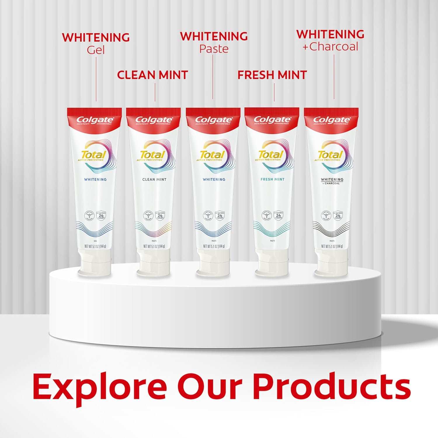 Colgate Total Active Prevention Whitening Gel Toothpaste with Fluoride, Bulk with Clinically Proven Formula That Fights Plaque Bacteria, Mint, 4 Pack, 5.1 oz