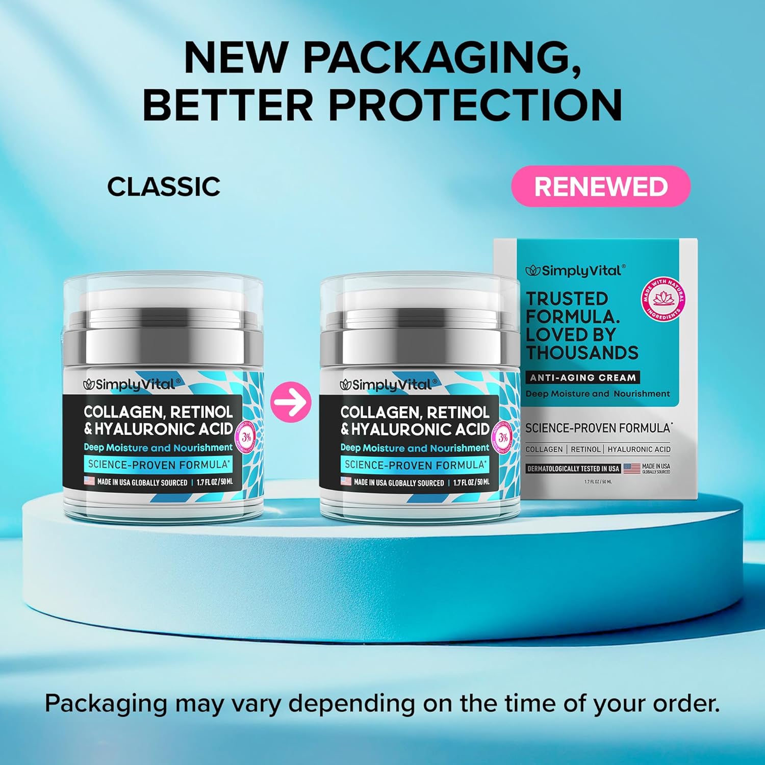 implyVital Collagen, Retinol & Hyaluronic Acid Cream - Anti-Aging Face Moisturizer for Face, Firming Skin Care Neck & Décolleté - Made in USA, Daily Moisturizer Face Cream Day & Night - 1.7 fl.oz.