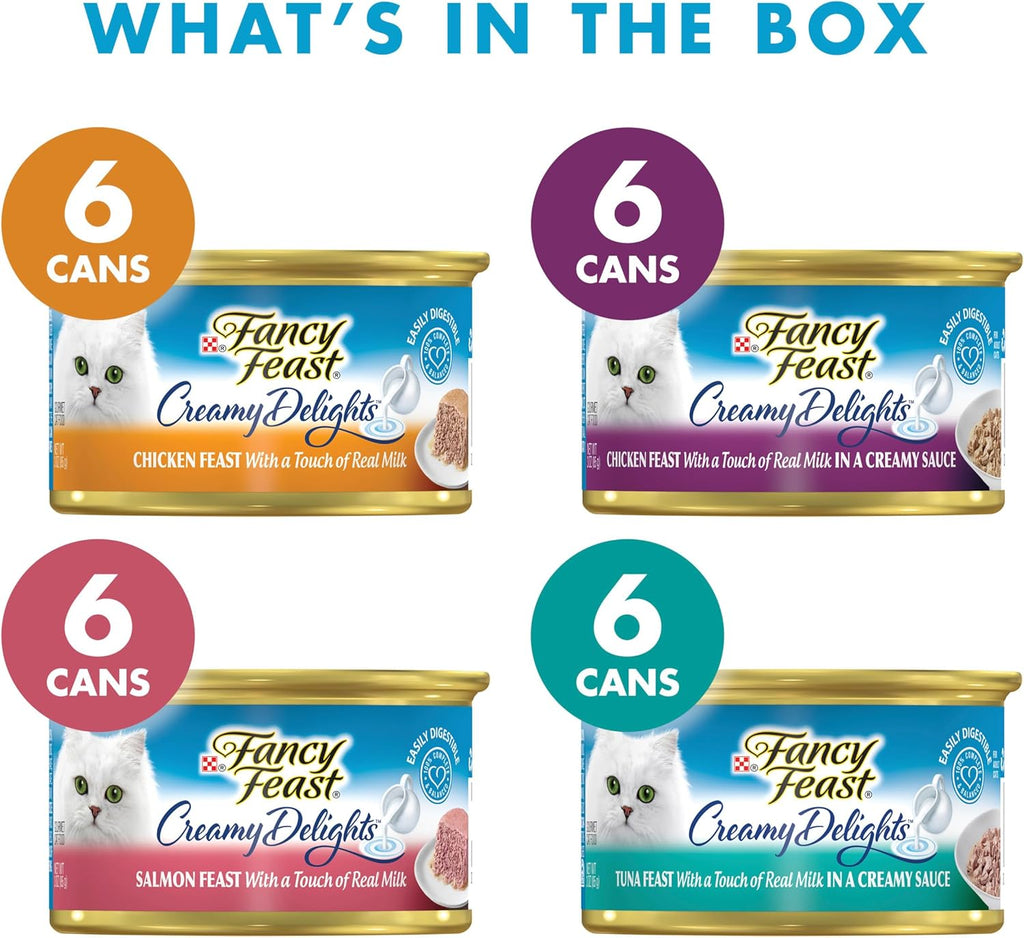 Purina Fancy Feast Wet Cat Food Variety Pack, Creamy Delights Poultry & Seafood Collection - (Pack of 24) 3 oz. Cans