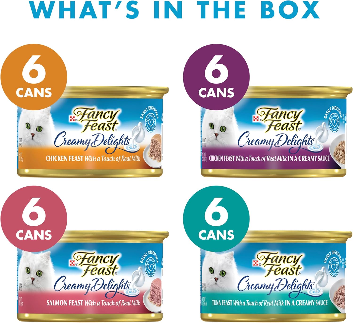 Purina Fancy Feast Wet Cat Food Variety Pack, Creamy Delights Poultry & Seafood Collection - (Pack of 24) 3 oz. Cans
