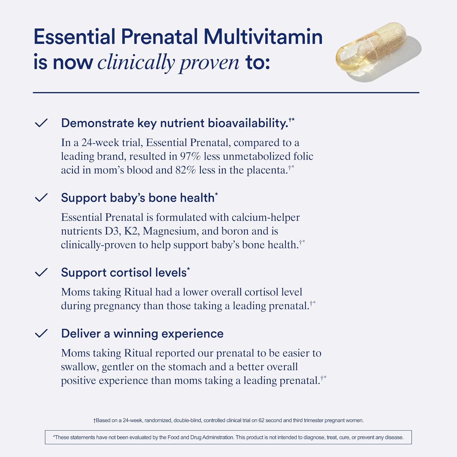 Ritual Essential for Women Prenatal Multivitamin: Folate & Choline for Neural Tube Support, Omega-3 DHA for Fetal Brain Development, Iron, Calcium-Helper D3 & K2, Non-GMO, Vegan, Citrus, 30 Days