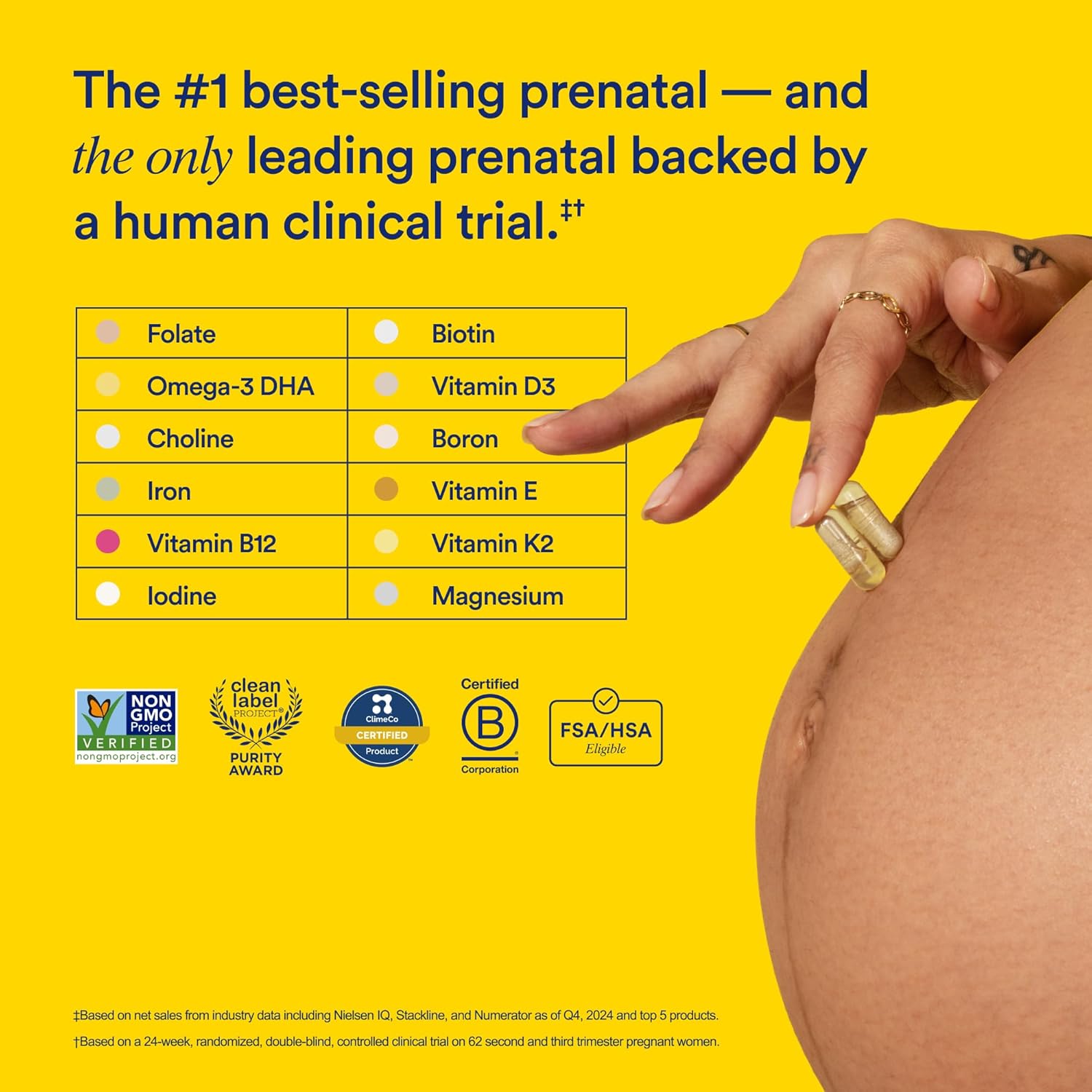 Ritual Essential for Women Prenatal Multivitamin: Folate & Choline for Neural Tube Support, Omega-3 DHA for Fetal Brain Development, Iron, Calcium-Helper D3 & K2, Non-GMO, Vegan, Citrus, 30 Days