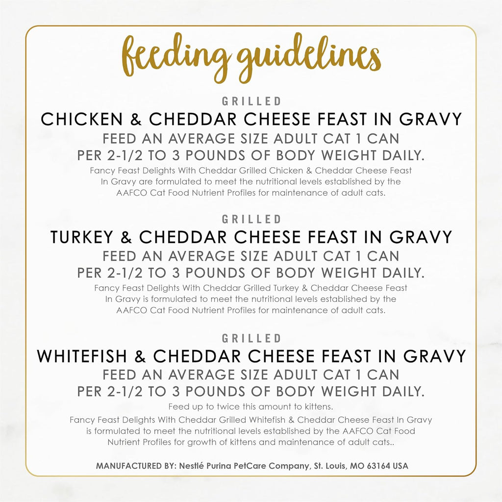 Purina Fancy Feast Delights with Cheddar Grilled Chicken, Turkey or Whitefish and Cheddar Cheese Feast in Gravy Wet Cat Food Variety Pack - (Pack of 24) 3 oz. Cans