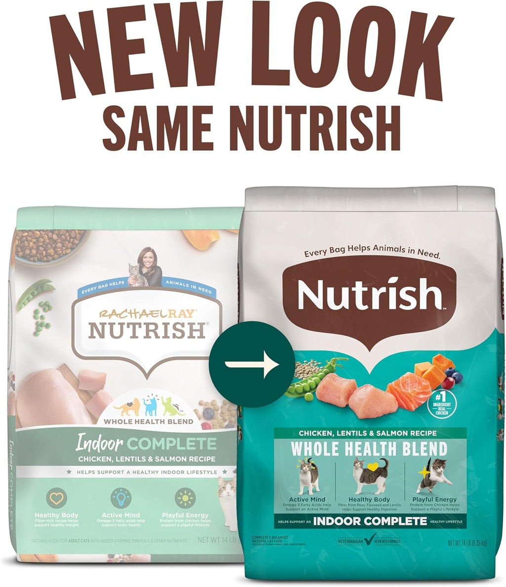Nutrish Indoor Complete Chicken, Lentils & Salmon Recipe Dry Cat Food, 6 lb. Bag, Packaging May Vary (Rachael Ray)