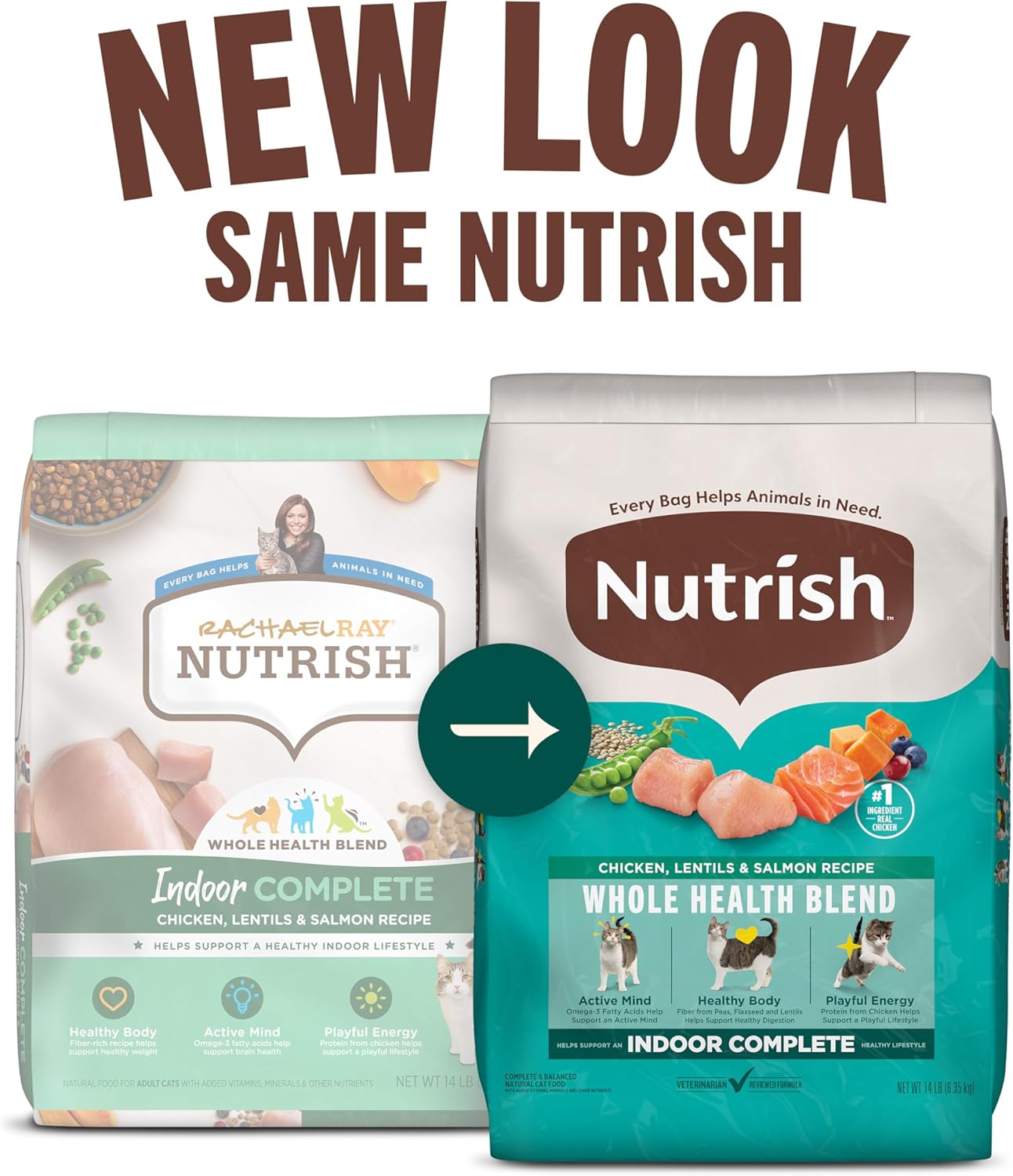 Nutrish Indoor Complete Chicken, Lentils & Salmon Recipe Dry Cat Food, 6 lb. Bag, Packaging May Vary (Rachael Ray)