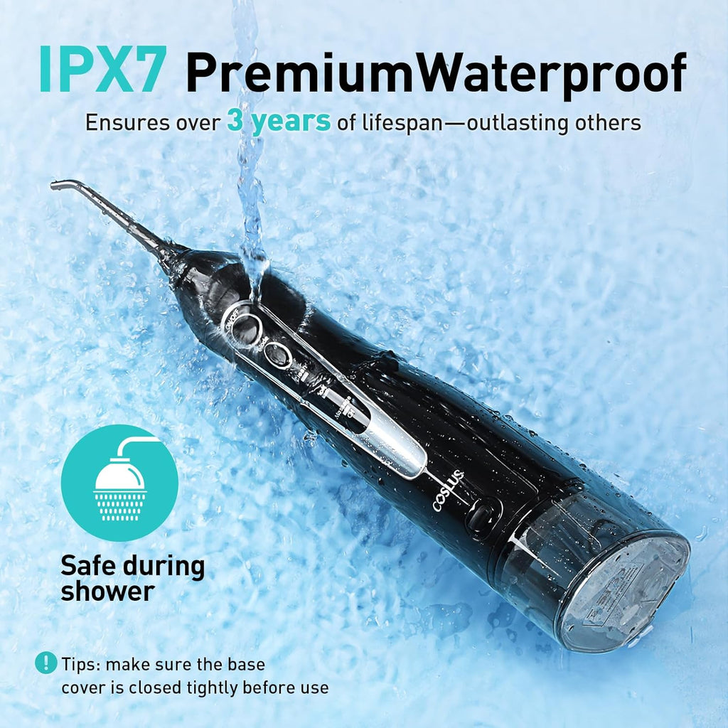 COSLUS Water Dental Flosser Teeth Pick: Portable Cordless Oral Irrigator 300ML Rechargeable Travel Irrigation Cleaner IPX7 Waterproof Electric Flossing Machine for Teeth Cleaning C20(F5020E)