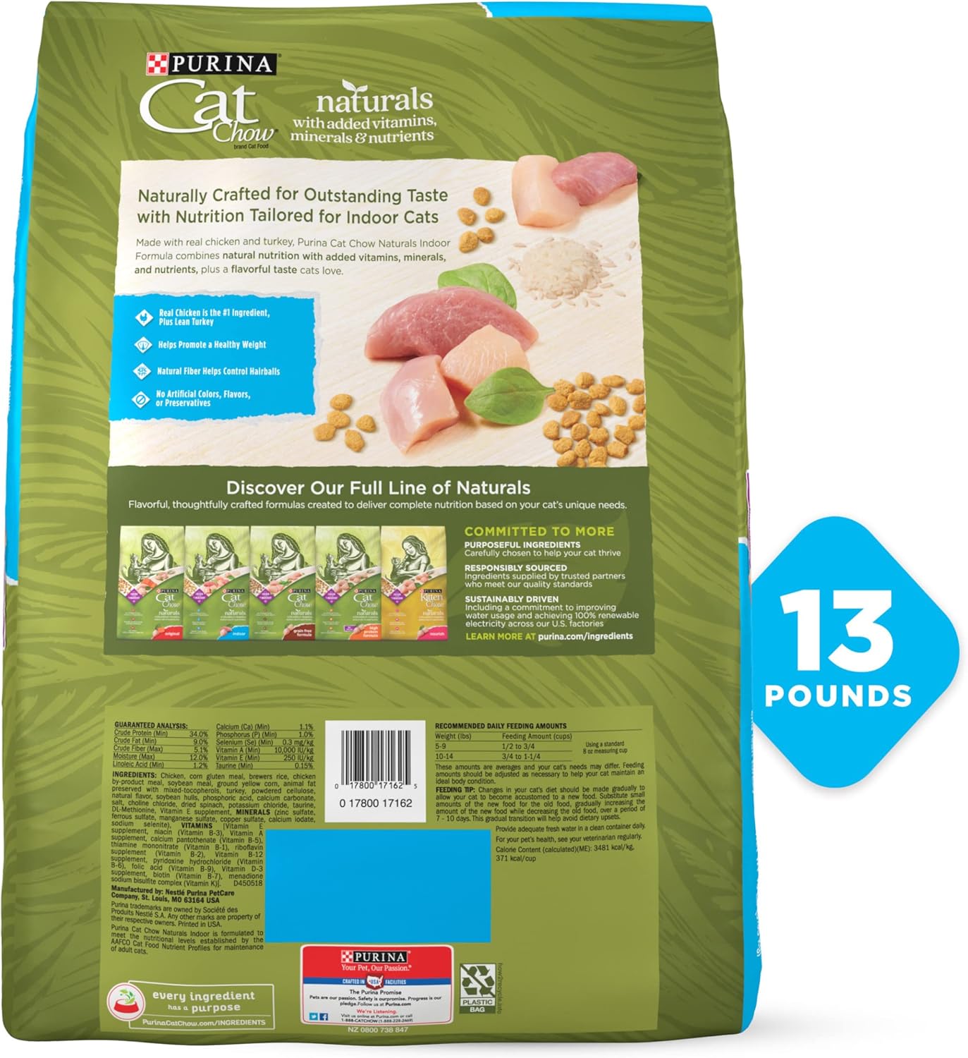 Purina Cat Chow Hairball, Healthy Weight, Indoor, Natural Dry Cat Food, Naturals Indoor - 13 lb. Bag - Premium Indoor Cat Food™