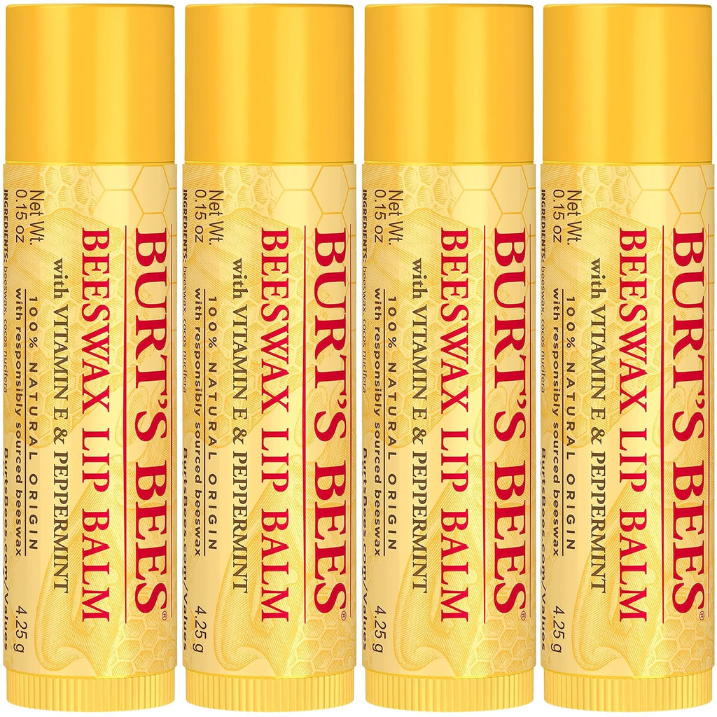 Burt's Bees Lip Balm - Original Beeswax, Lip Moisturizer With Responsibly Sourced Beeswax, Tint-Free, Natural Origin Conditioning Treatment, 4 Tubes, 0.15 oz.