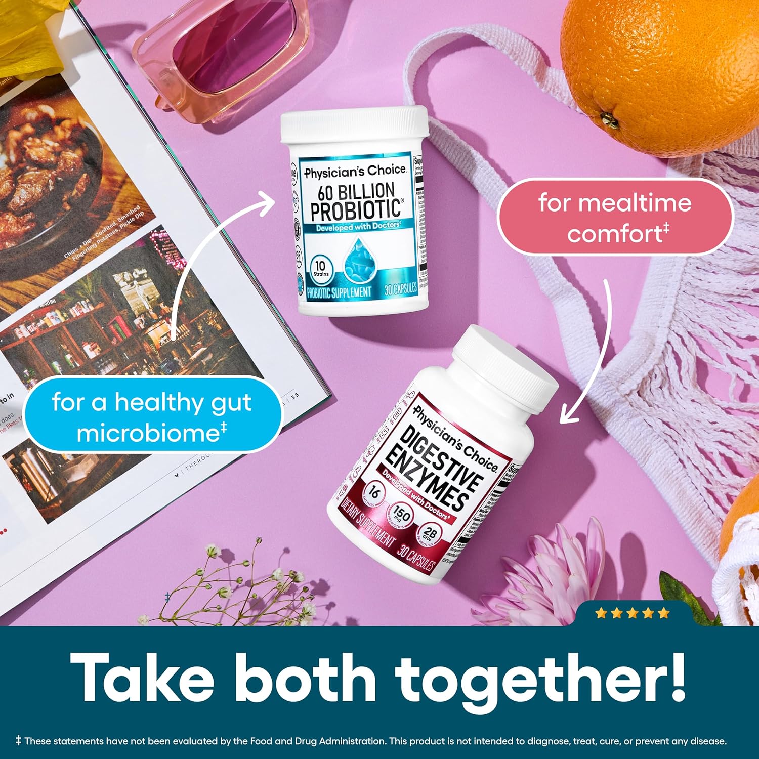 Physician's Choice Probiotics 60 Billion CFU - 10 Strains + Organic Prebiotics - Immune, Digestive & Gut Health - Supports Occasional Constipation, Diarrhea, Gas & Bloating - for Women & Men - 30ct